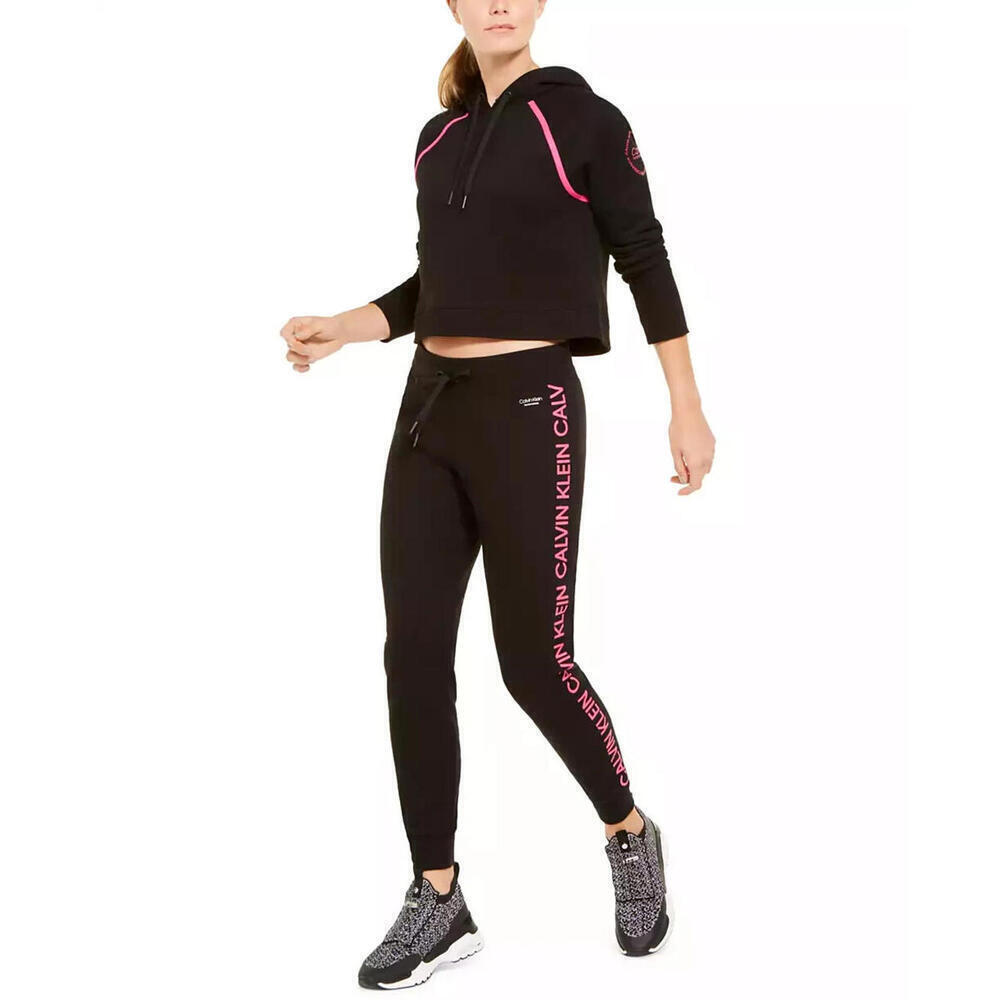 Calvin Klein Women's Logo Long Sleeve Raglan Crop Pullover Hoodie, XL, Black - Picture 4 of 6